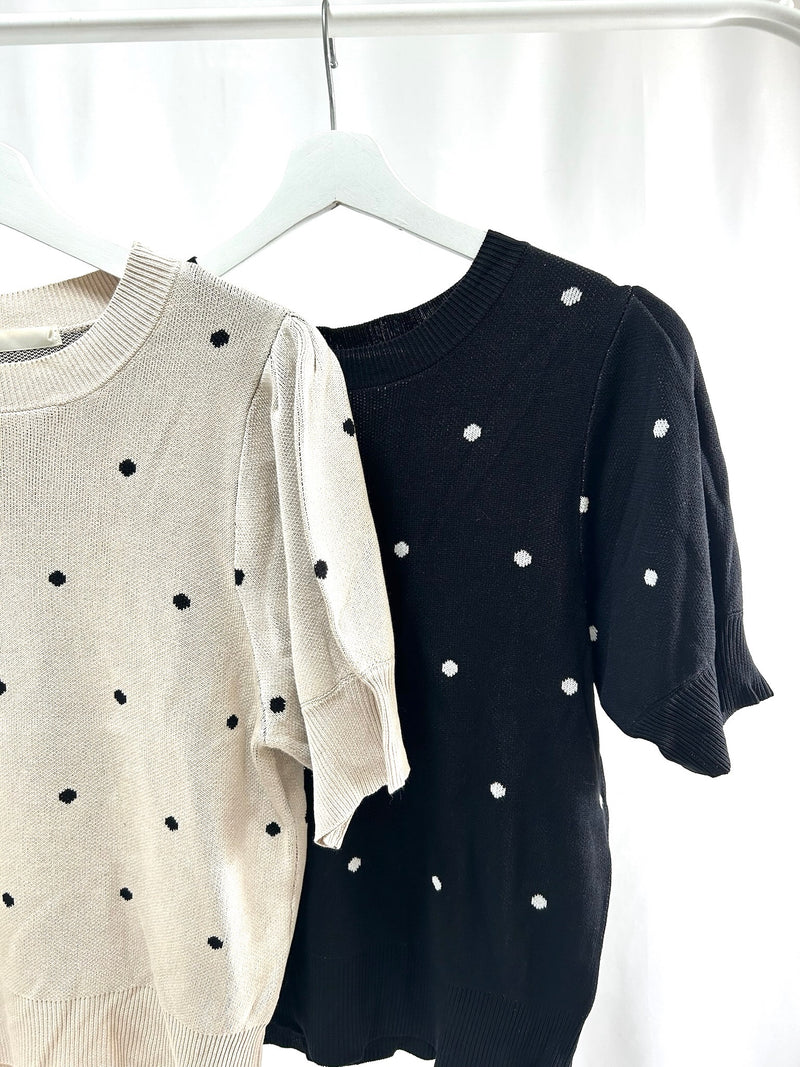 25060Black Polka Dot Long-Sleeve Top