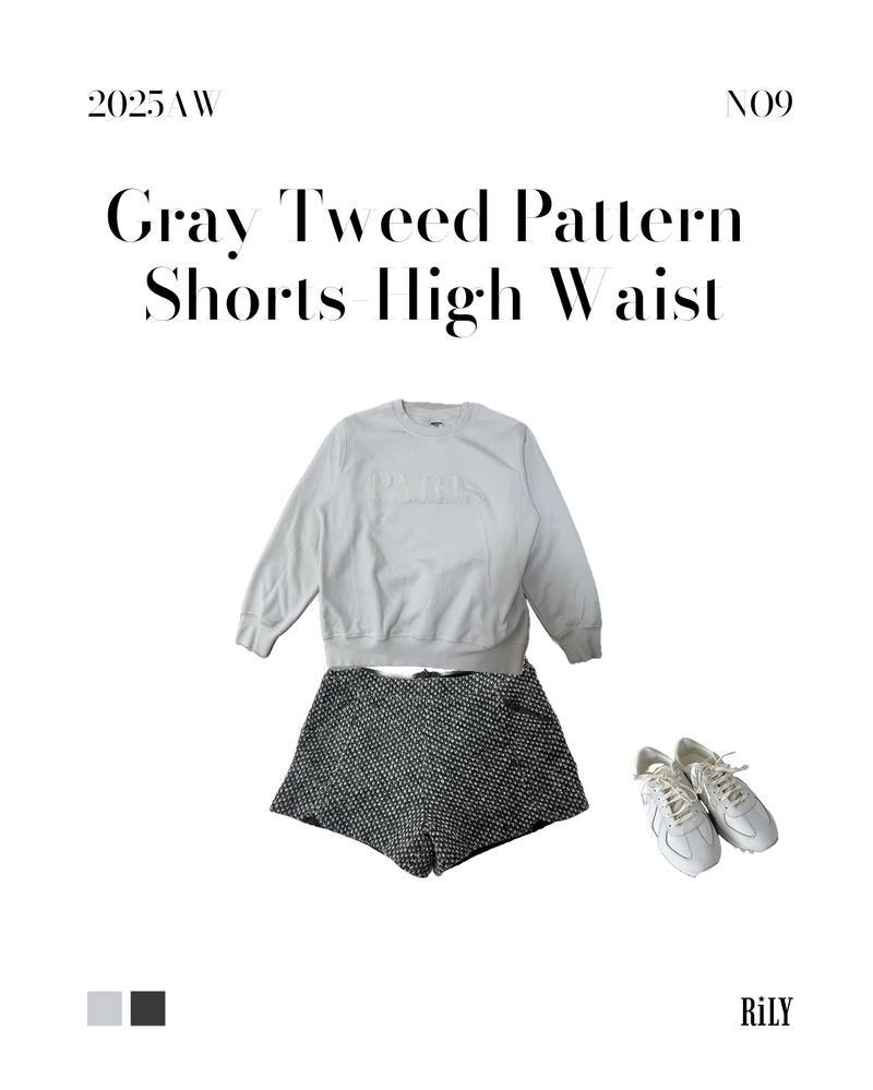 2501211Gray Tweed Pattern Shorts – High Waist