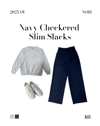 2501219Navy Checkered Slim Slacks
