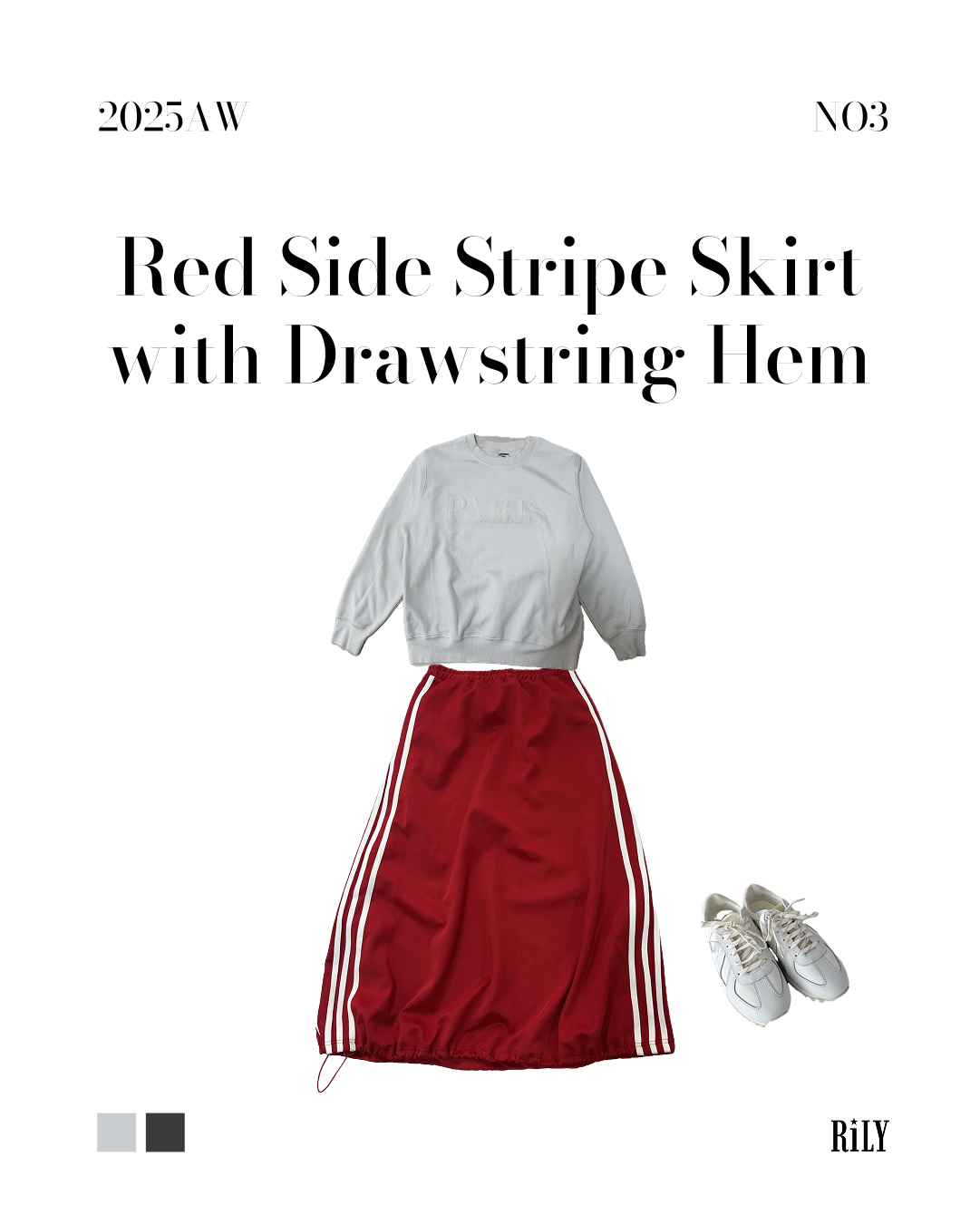 2500009Red Side Stripe Skirt with Drawstring Hem
