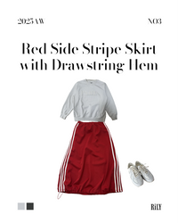2500009Red Side Stripe Skirt with Drawstring Hem